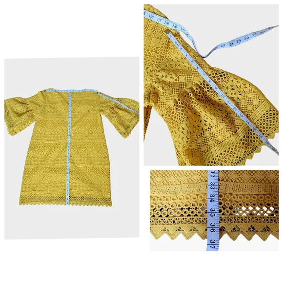 Lauren Ralph Lauren Yellow Bell Sleeve Shift Dress Crochet Lace Scallope… - Picture 14 of 16